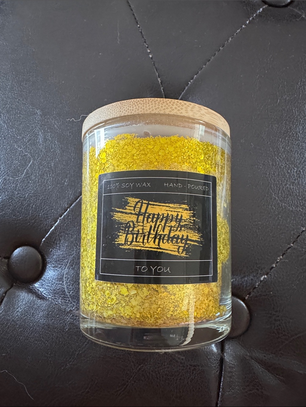 Happy Birthday Soy Candle - Yellow Glitter